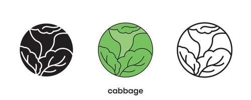 Cabbage icon design. Set of silhouette, colorful and linear cabbage icon. Cabbage icon line vector illustration isolated on a clean background for your web mobile application logo design. Modern line.