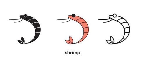 Shrimp icon design. Shrimp icon set in silhouette, colored and linear. Shrimp icon line vector illustration isolated on a clean background for your web mobile application logo design. Modern line.