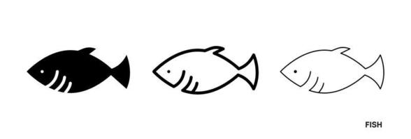 conjunto de iconos de línea de pescado. tales íconos incluyen un conjunto de íconos de peces delgados, gruesos y de silueta. línea editable. icono de pescado. plantilla de logotipo de pescado. símbolo vectorial creativo del club de pesca o tienda web en línea. vector