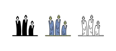 Burning candle icon set. Flowing candle. Halloween icon. It is a colorful, silhouettes and linear icon set. vector