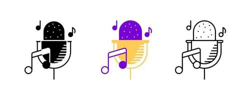 conjunto de iconos de micrófono y nota musical. ícono de entretenimiento y música. conjunto de ilustraciones vectoriales de arte. conjunto de filas editable. silueta, color, conjunto de iconos lineales. vector