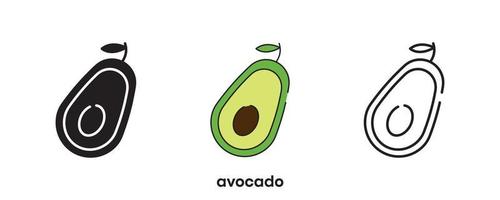 diseño de icono de aguacate. icono de aguacate en silueta, colorido y lineal. ilustración de vector de línea de icono de aguacate aislada en un fondo limpio para el diseño del logotipo de su aplicación móvil web. arte lineal.