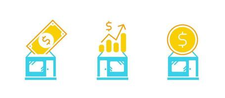 Finance shop-bank icon set. Trendline paper and coin shop set. Store icon vector. Editable row set. Linear icon set. Logo-web, icon design element. vector