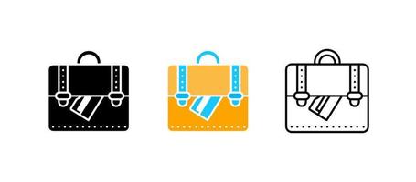 Business bag vector icon set. Papers from the bag. Workplace equipment in the office. Editable row set. Silhouette, colored and linear icon set. Logo-web, icon design element.