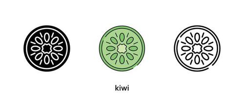 diseño de icono de kiwi. icono de kiwi en silueta, color y lineal. ilustración de vector de línea de icono de kiwi aislada en un fondo limpio para el diseño del logotipo de su aplicación móvil web. línea moderna.