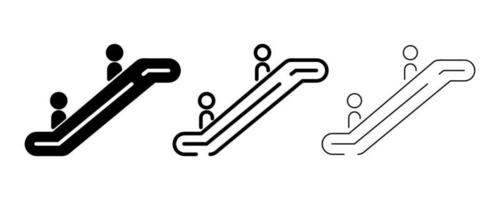 Ascending or descending escalator bands icon. Man on the escalators. Editable line and silhouette design. Logo, web design. vector