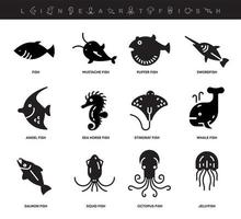 conjunto de iconos de línea de pescado diferente. dichos iconos incluyen el conjunto de iconos de silueta de pez. línea editable. icono de varios peces. plantilla de logotipo de pescado. club de pesca o icono de vector creativo de tienda web en línea.