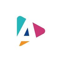 Play logo with letter A logo template, flat style colorful logos. Play icon with initial A. Abstract colorful vector and company corporate identity logo.