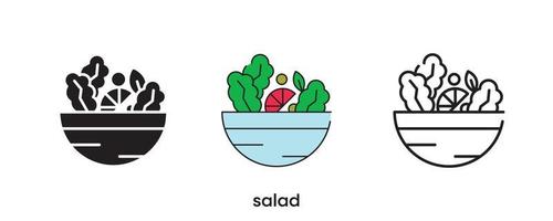 diseño de icono de ensalada. icono de ensalada en silueta, colorido y lineal. ilustración de vector de línea de icono de ensalada aislada en un fondo limpio para el diseño del logotipo de su aplicación móvil web. línea moderna.