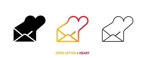 Heart icon line with letter. Color, silhouette and line set. Creative letter love icon for your web mobile app logo design. Line vector illustration. Editable vector stroke.