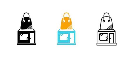 conjunto de iconos de bolsa y tienda de ropa. Línea de tienda de accesorios para carteras y monederos. Guardar icono de vector. conjunto de filas editable. silueta, color, conjunto de iconos lineales. logo-web, elemento de diseño de icono. vector