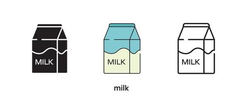 diseño de icono de leche. icono de leche establecido en silueta, color y lineal. ilustración de vector de línea de icono de leche aislada en un fondo limpio para el diseño del logotipo de su aplicación móvil web. línea moderna.