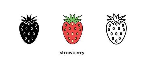 Strawberry icon design. Strawberry icon set in silhouette, colored and linear. Strawberry icon line vector illustration isolated on a clean background for your web mobile application logo design.