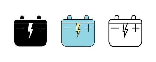 Car Battery icon design. Battery icon set in silhouette, colorful and linear. Energy battery icon line vector illustration isolated on a clean background for your web mobile application logo design.