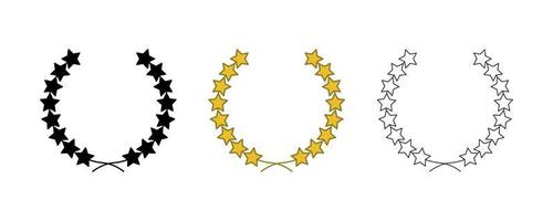 Yellow color, silhouette, circular star and an award, heraldry wreath. Collection of wreaths depicting success, victory, crown, winner, ornate, vector icon illustration.