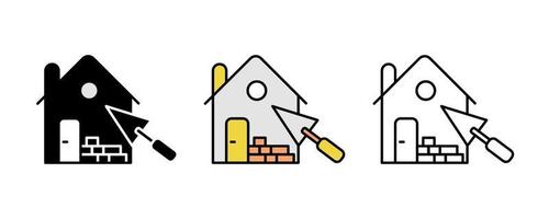 House wall plastering construction icon set. Architecture icon. Art vector illustration set. Editable row set. Silhouette, colored, linear icon set.