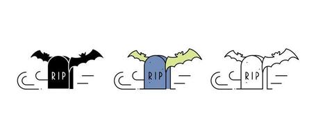 icono de murciélago volando sobre el cementerio. conjunto adecuado para el concepto de halloween. es un colorido, siluetas y conjunto de iconos lineales. vector