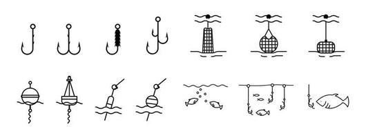 Fishing apartments icon set. This icon is the icon symbol showing fishing technique. Editable icon set. Fishing club or online web shop creative vector line art.