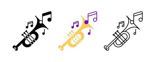 conjunto de iconos de trompeta y notas musicales. ícono de entretenimiento y música. conjunto de ilustraciones vectoriales de arte. conjunto de filas editable. silueta, color, conjunto de iconos lineales. vector