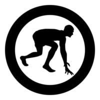 Runner preparing to start running Start running Runner in ready posture to sprint silhouette Ready to start icon black in circle round vector