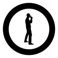 Man with gun Hazard concept icon black color vector in circle round illustration flat style image