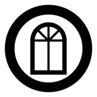 marco de ventana semirredondo en el icono de ventana de arco superior en círculo redondo color negro ilustración vectorial imagen de estilo plano vector