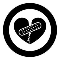 Heart with patch connecting two halves icon in circle round black color vector illustration flat style image