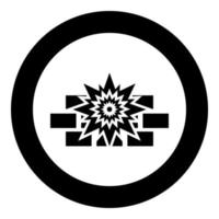 Explosion brick wall icon in circle round black color vector illustration flat style image