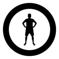 Man holding hands on belt confidence concept silhouette manager business icon black color illustration in circle round vector