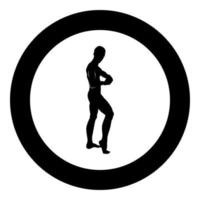 Posing bodybuilder silhouette Bodybuilding concept icon black color illustration in circle round vector