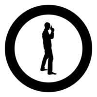 Man with gun silhouette criminal person concept side view icon black color illustration in circle round vector