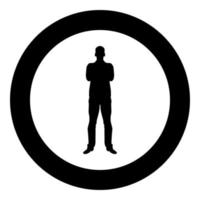 Man with folded arms Confidence concept business man icon black color vector in circle round illustration flat style image