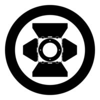 Studio spot lights Studio projector front view Spotlight Movie equipment Spot lamp Projector light concept icon in circle round black color vector illustration flat style image