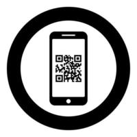 Smartphone with QR code on screen icon in circle round black color vector illustration flat style image