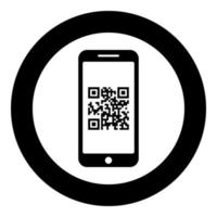 Smartphone with QR code on screen icon in circle round black color vector illustration flat style image