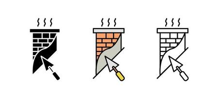 House chimney and brick construction icon set. Architecture icon. Art vector illustration set. Editable row set. Silhouette, colored, linear icon set.