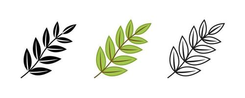 Vector icon set of tree, branches and thin leaves. Contains Symbols Like Plant, Leaf. Editable Stroke. Silhouette, colored and linear icon set.