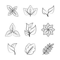 conjunto de 9 iconos de vector de hojas diferentes. contiene símbolos como planta, hoja. conjunto de iconos lineales simples.