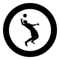 el jugador de voleibol golpea la pelota con la silueta superior vista lateral icono de la pelota de ataque ilustración de color negro en círculo vector