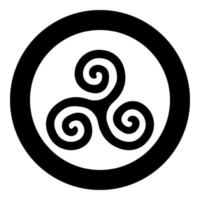 Triskelion or triskele symbol sign icon black color vector in circle round illustration flat style image