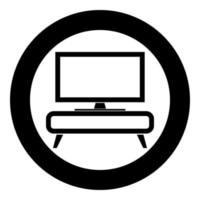 tv en el armario cómoda mesita de noche hogar interior concepto icono en círculo redondo color negro vector ilustración imagen de estilo plano