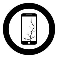 Smartphone with crack on display Broken modern mobile phone Shattered smartphone screen Phone with broken matrix of screen Cell phone with cracked touch screen in bottom Broken glass telephone icon vector