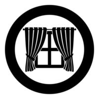 Curtains and window Interior concept Home window view decoration Waving curtains on window icon in circle round black color vector illustration flat style image