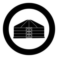 Yurt of nomads Portable frame dwelling with door Mongolian tent covering building icon in circle round black color vector illustration flat style image