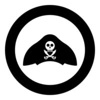 Pirate hat with skull and saber cutlass icon in circle round black color vector illustration flat style image