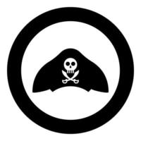 Pirate hat with skull and saber cutlass icon in circle round black color vector illustration flat style image