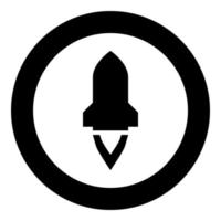 Rocket with flame in flying Spaceship launching Space exploration War weapon concept icon in circle round black color vector illustration flat style image