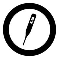 Medical electronic thermometers with digital display Temperature measuring Electric measure concept icon in circle round black color vector illustration flat style image