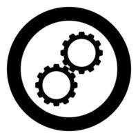 Two gears gearwheel cog set Cogwheels connected in working mechanism icon in circle round black color vector illustration image solid outline style