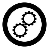 Two gears gearwheel cog set Cogwheels connected in working mechanism icon in circle round black color vector illustration image solid outline style